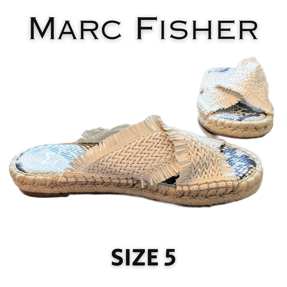 Marc Fisher | Tessi White Fringe Slide Sandals Summer Spring Espadrilles Size 5